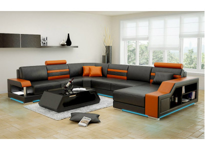 Ontwerp bank hoekbank woonlandschap met rek bekleding zitbank garnituur leren bankstel USB