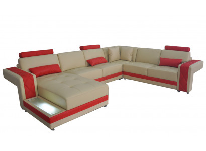 Leren bank Bank woongebied hoeksamenstelling design moderne bank U-vorm LED USB