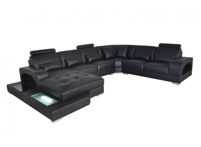 Ontwerp Lederen bekleding Hoekzitkamer bank Hoekbanken met USB Designer Woon LED.