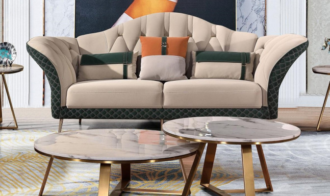 Ontwerpermeubels Bank Bankstel Bekledingsset 6-delige set Leren salontafel