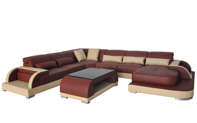 Leren bank met USB woonlandschapseck garnituur Design Moderne bankstellen U-vorm bankstellen