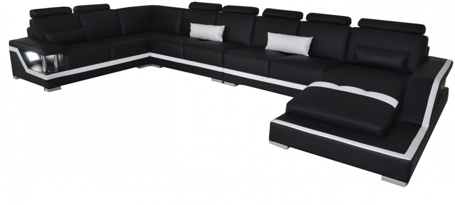 Leren bank woonlandschap hoek bankstel ontwerp bank U-vorm + chaise met USB L6002