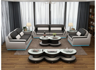 Leren bank Bank stel Nieuw 3+2+1 zitter Decor set Ontwerp Modern