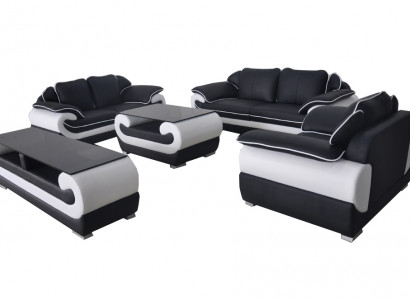 Bankstel leren bankstel design bank gestoffeerde complete set 4-delig 3+2+1 met USB