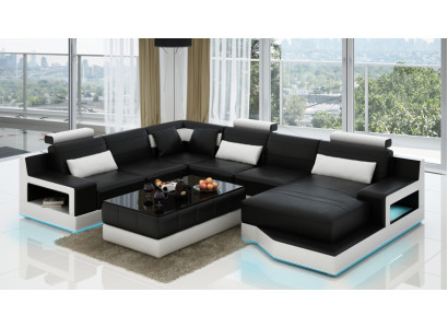 Ontwerp Leren Hoekbank Moderne Bankstel met Chaise Longue Hoek Zwart USB Nieuw