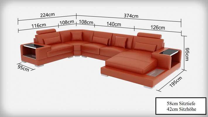 Woonlandschap gestoffeerde hoekbank met USB-set in leer Wetzlar.