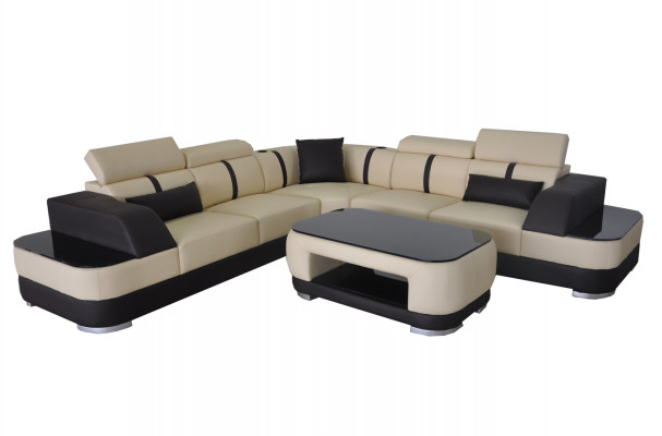 Hoekbank + USB lederen bekleding hoekbankstel bankstellen L-vorm + tafel woonlandschap
