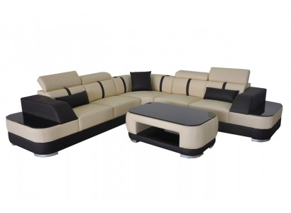 Hoekbank + USB lederen bekleding hoekbankstel bankstellen L-vorm + tafel woonlandschap