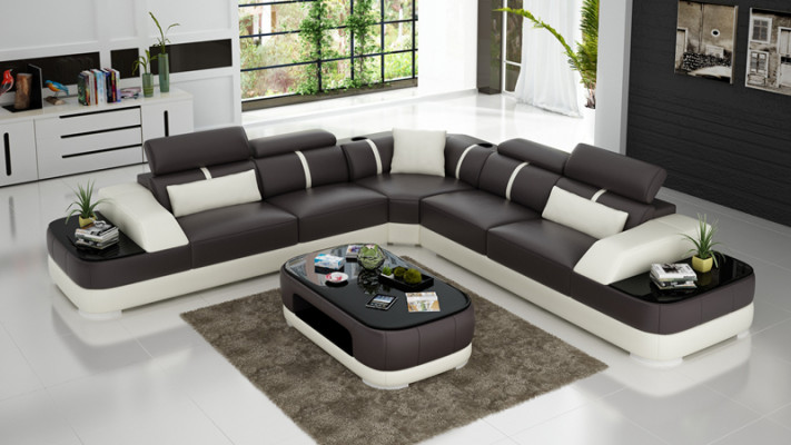 Hoekbank + USB lederen bekleding hoekbankstel bankstellen L-vorm + tafel woonlandschap
