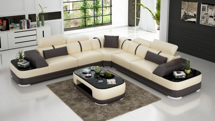 Hoekbank + USB lederen bekleding hoekbankstel bankstellen L-vorm + tafel woonlandschap