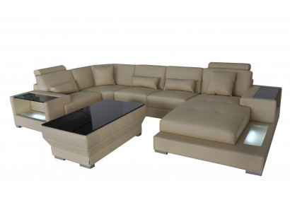 Ledersofa Bank met USB, gestoffeerde hoekbank hoekbank woonlandschap design bank Rodos