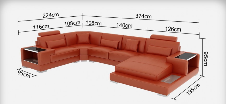 Ledersofa Bank met USB, gestoffeerde hoekbank hoekbank woonlandschap design bank Rodos