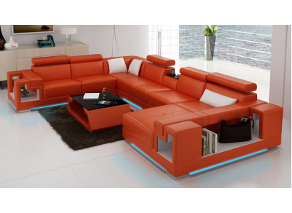 Leren bank Bank Bank Woonlandschap Hoekbank Hoekbank Design Modern U K5001