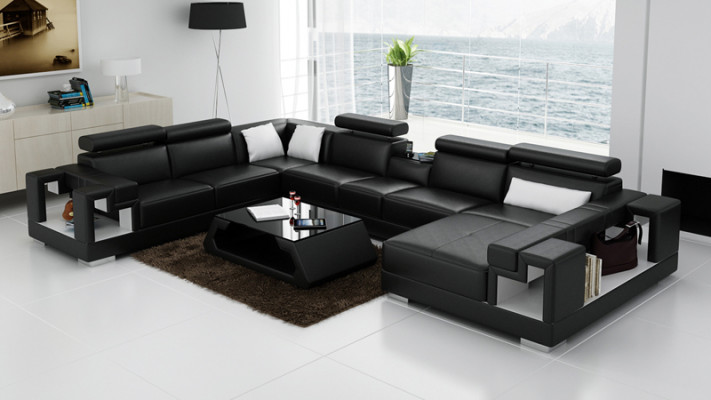 Leren bank Bank Bank Woonlandschap Hoekbank Hoekbank Design Modern U K5001