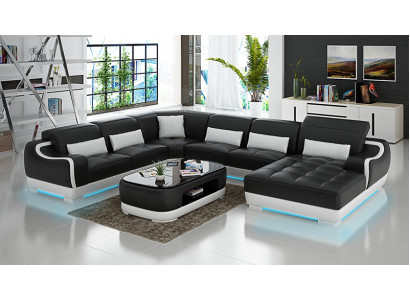 Leren bank gestoffeerde zit hoekbank set woonlandschap woonkamer bank G8025