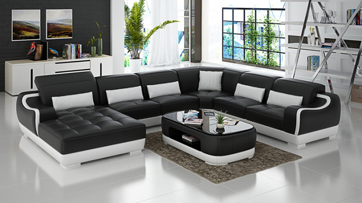 Leren bank gestoffeerde zit hoekbank set woonlandschap woonkamer bank G8025