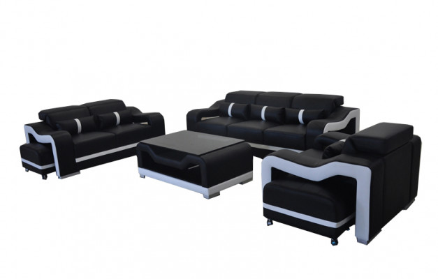 Bank Leer + USB, Bankstel Stoffering Set 3+2+1 Stoel Compleet Set Stoffering + Tafel