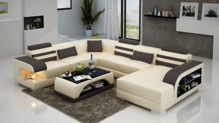 Ledersofa Bank Woongebied Hoekbank Hoekbank Ontwerp Modern Bank + USB Nieuw