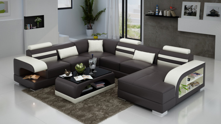 Ledersofa Bank Woongebied Hoekbank Hoekbank Ontwerp Modern Bank + USB Nieuw
