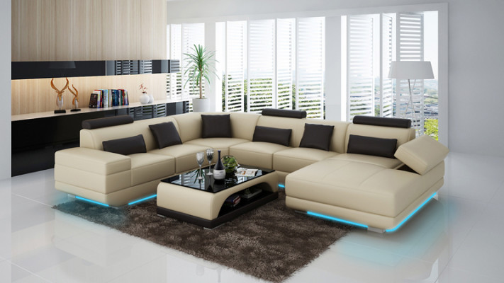 Leren bankstel bank woonlandschap hoekbank hoekbank ontwerp moderne bank beige USB