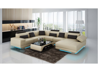 Leren bankstel bank woonlandschap hoekbank hoekbank ontwerp moderne bank beige USB
