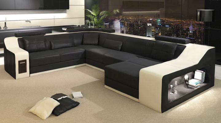 Leren bank Bank woonlandschap Hoekbank Hoekstel Modern Design Bank met USB