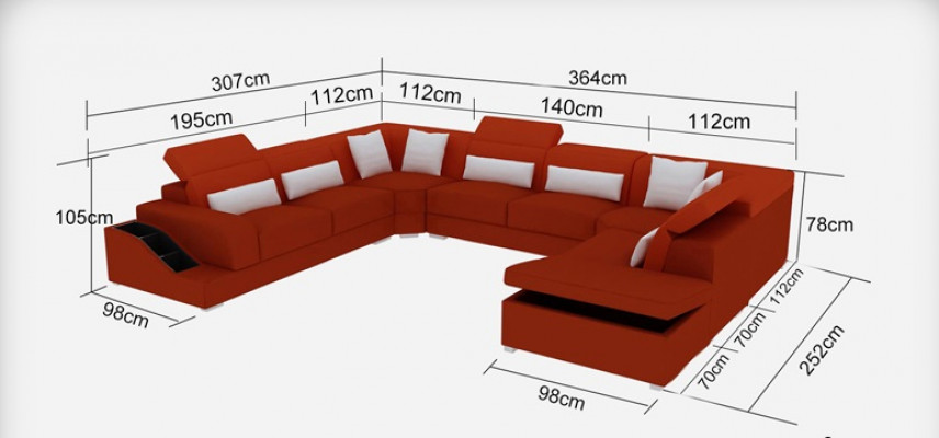 Leder woonlandschap hoekbank set Modern design bank U-vorm G8008 + poef Nieuw