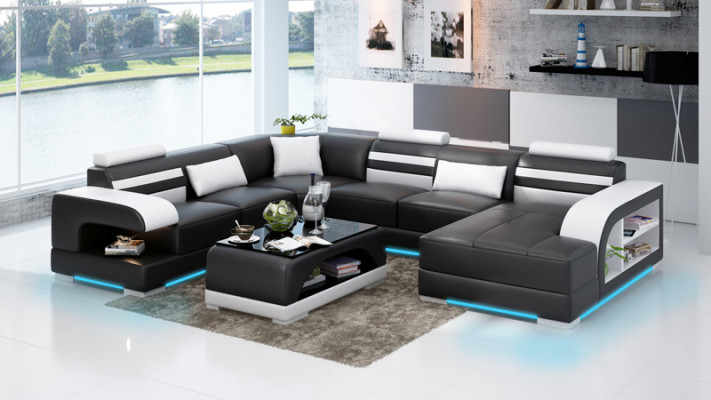 Moderne elegantie U-vormige hoekbank in exquise lederen design.