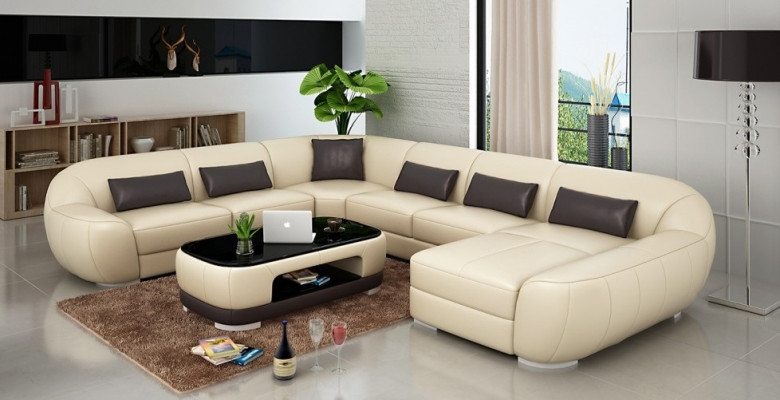 Leren bankstel hoekbank hoekbankhoekbank hoekset ronde designbank nieuw R7007E