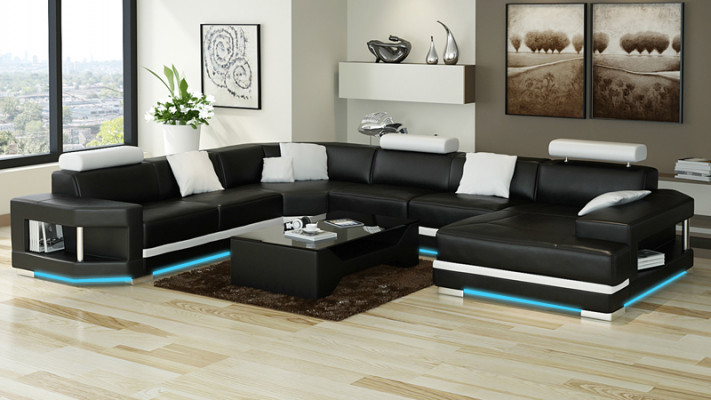 Leren bank Bank Bank Woonlandschap Hoekbank Set Design Moderne bank met USB