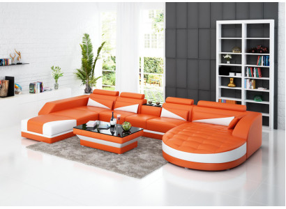 Leren bank woonlandschap hoekbank sets modern design USB-oranje