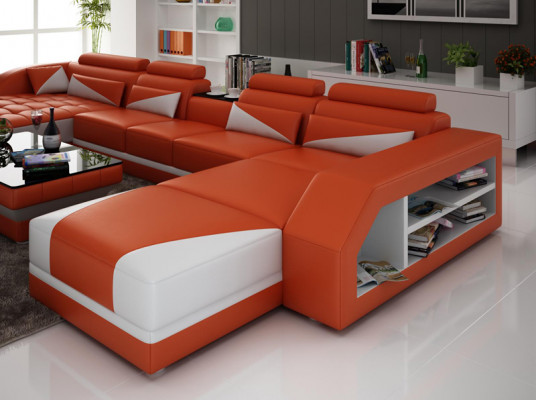 Leren bank woonlandschap hoekbank sets modern design USB-oranje