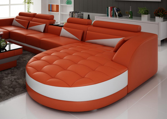 Leren bank woonlandschap hoekbank sets modern design USB-oranje