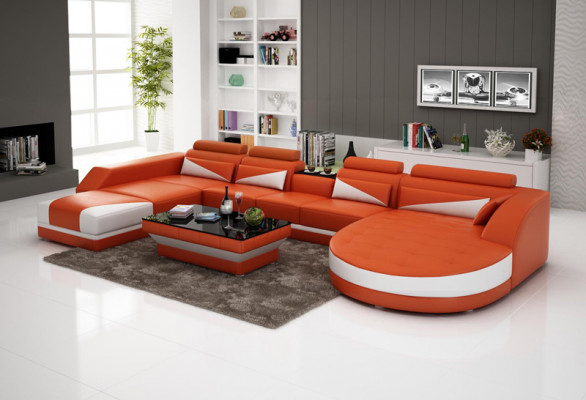 Leren bank woonlandschap hoekbank sets modern design USB-oranje