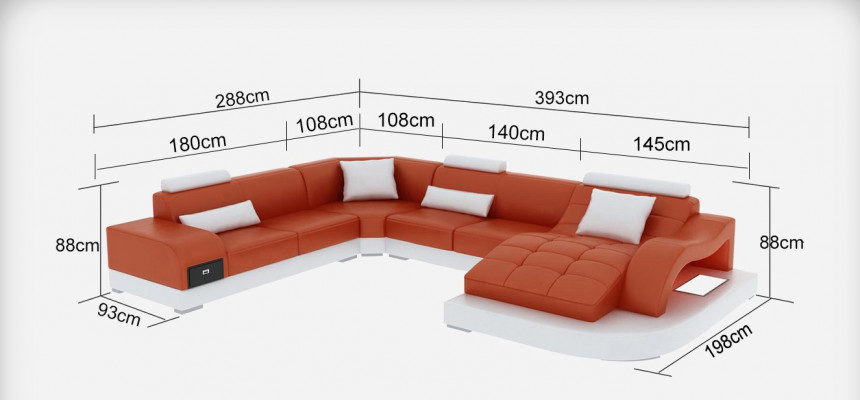 Leren bank woonlandschap hoekbank hoekbankstel design moderne bank USB Nieuw