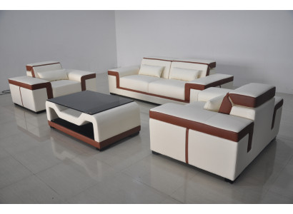 3+2+1 Bank Bank Bekleding Lederen Stof Banken Banken + Tafel Complete Set Nieuw