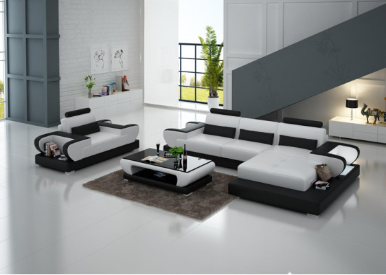 Ontwerp XXL Grote Bank Hoekbank Leren Bank Bank Bekleding Hoek Woonlandschap G8003E