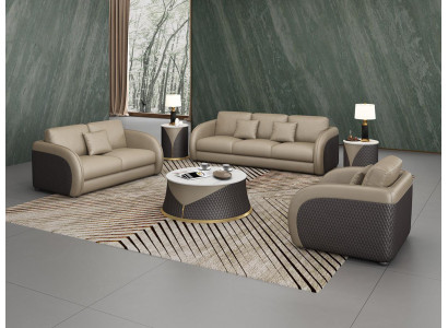Set van 6-delig leren designbankstel met salontafel.