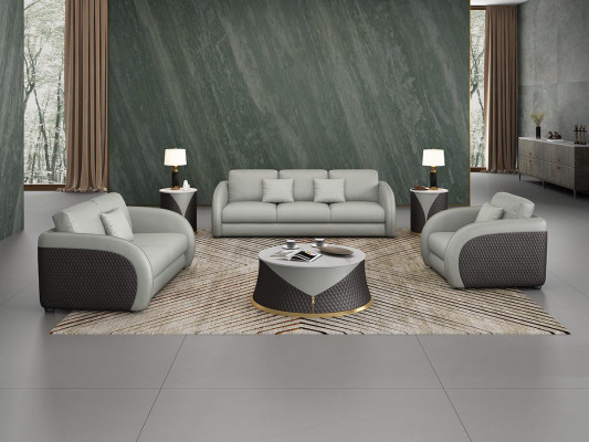 Set van 6-delig leren designbankstel met salontafel.