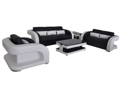 XXL Lederen Bankstel Set Modern Design Loungeset 3+2+1 F3002C+Tafel