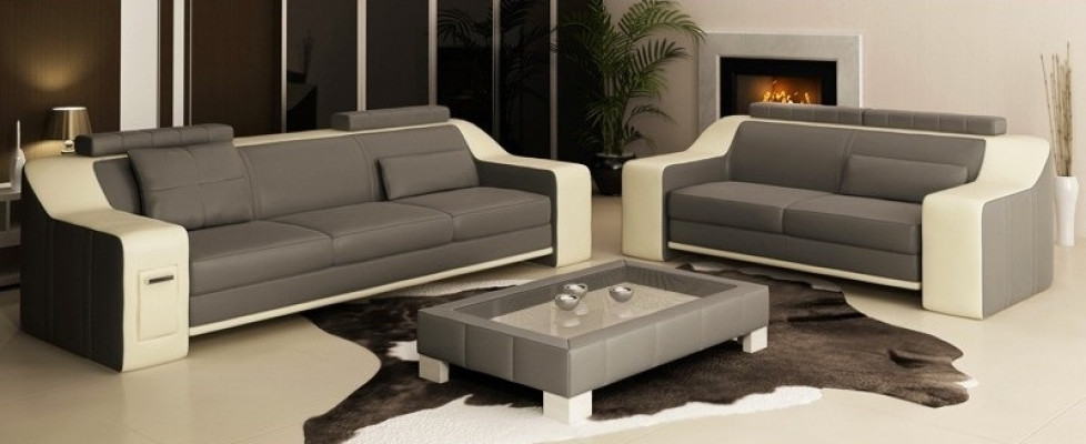 Ledersofa Set Sofa Bank Zitkussen Bekleding Set Bankstel 3+2+1 Bankstellen HuttenG