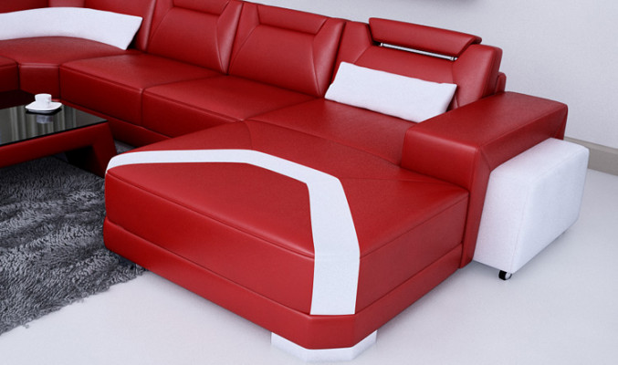 Leren bank bank woonlandschap hoekbank hoekbank set design modern bank + USB nieuw