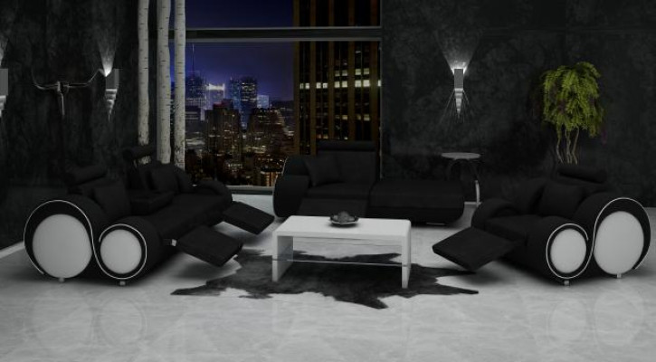 Bank Leer Textiel Stof Sofa Set 3 + Chaise + 1 USB Woonkamermeubel Set