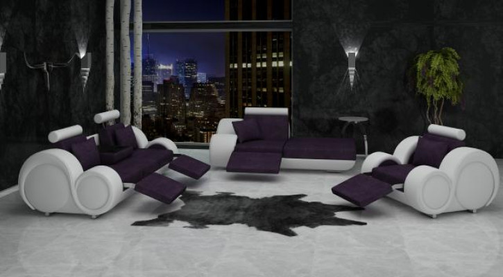 Bank Leer Textiel Stof Sofa Set 3 + Chaise + 1 USB Woonkamermeubel Set