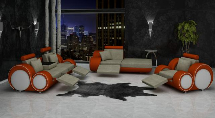 Sofa set van leer & textiel stof + USB, bankstel 3+ chaise + 1 woonlandschap