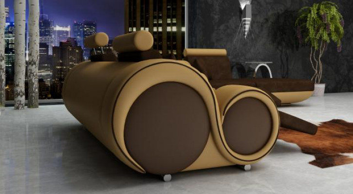 Sofa set van leer & textiel stof + USB, bankstel 3+ chaise + 1 woonlandschap