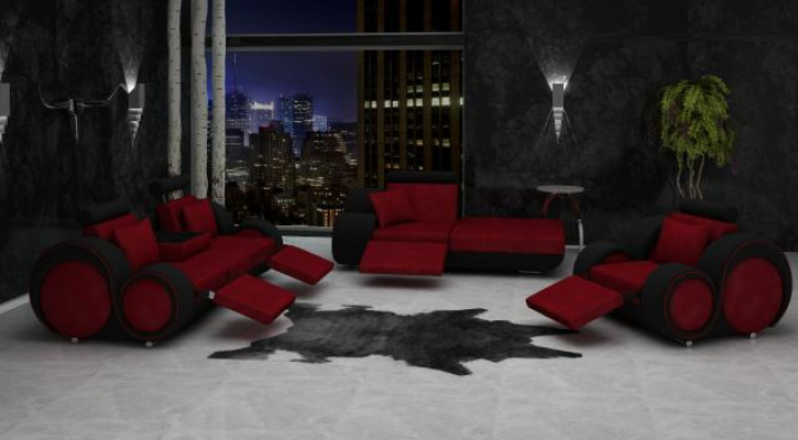 Sofa set van leer & textiel stof + USB, bankstel 3+ chaise + 1 woonlandschap