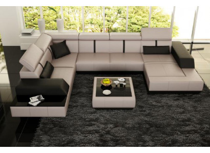 Ledersofa + USB Woonlandschap Bank Hoekbank Leren bank Poster Hoek Bank Nieuw