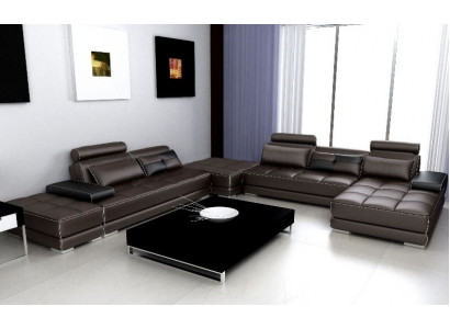Leren bank Bank Woonlandschap Hoekbank Hoekstel Design Modern Sofa + USB Nieuw
