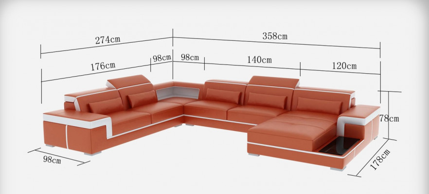 Ontwerp hoekbank + USB-upholstery-hoeklederen zitbank woonlandschap XXL U-vorm